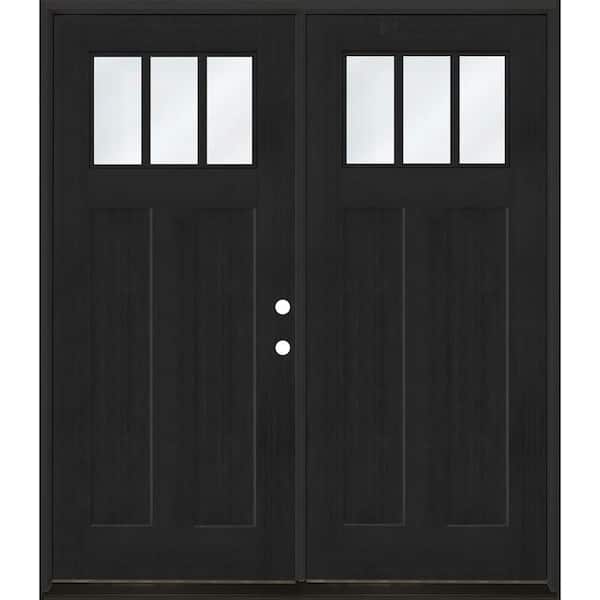 Regency 72 in. x 80 in. 1/4 TopL 3SDL Clear Glass LHIS Onyx Fir Fiberglass Double Prehung Front Door with 4-9/16 Jamb