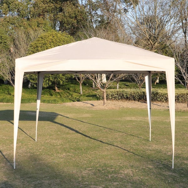 JimsMaison 10 ft. x 10 ft. Outdoor Beige Steel Pop-Up Gazebo with 4pcs Weight Sand Bag and Carry Bag