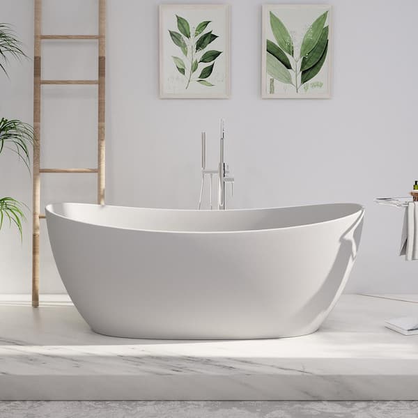 INSTER LUNA 63 in. x 30 in. Solid Surface Double Slipper Soaking Bathtub in White