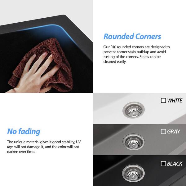 LORDEAR 33 in.Matte Black Quartz Composite Double Bowl 50/50