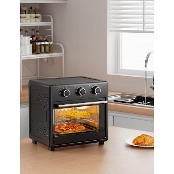 COOLSHARK 17 qt. Electric Outdoor Pizza Oven 1200-Watt 11-in-1 Steam Oven, Air Fryer Toaster with Timer, Rotisserie Shaft, Black