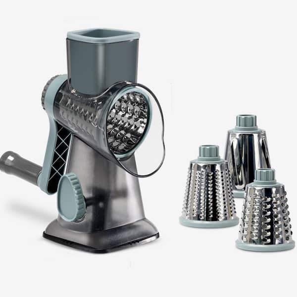 Blue Manual Rotary Cheese Grater with Handle for Efficient Grating and Slicing of Cheese, Vegetables, and Nuts
