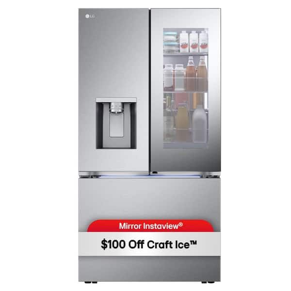 LG 26 cu. ft. Counter-Depth MAX French Door Refrigerator w/ Mirrored Instaview & 4 types of ice, PrintProof Stainless Steel