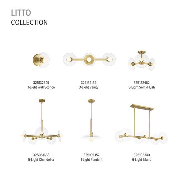 Designers Fountain - Litto 60-Watt 1-Light Brushed Gold Modern Pendant Light with Clear Glass Shield and No Bulbs Included