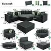 Sizing chart showing dimensions for the 7-piece wicker outdoor sofa set.