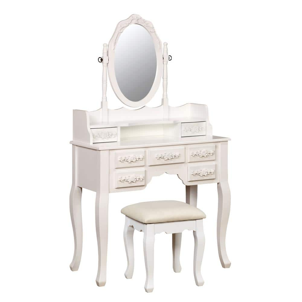 Furniture of America Zehner 2-Piece White Oval Mirror Vanity Set IDF ...