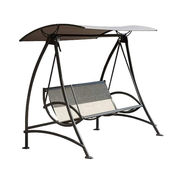 Anvil Outdoor 3-Person Brown Metal Patio Swing Chair with Adjustable Canopy and Durable Steel Frame