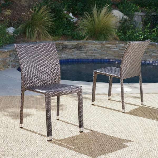 Noble House Lucian Multibrown Stackable Armless Wicker Outdoor Dining ...