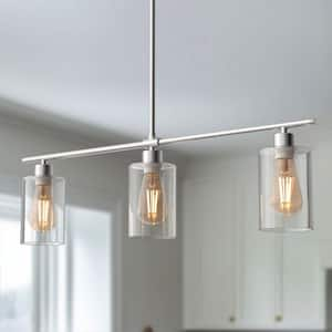 180-Watt 3-Light Chrome Kitchen Island Linear Pendant Mini Pendant Light with Clear Glass Shade