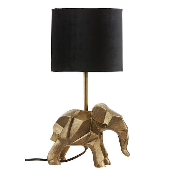 Ella 15.5 in. Gold Novelty Origami Elephant Table Lamp with Black Fabric Shade