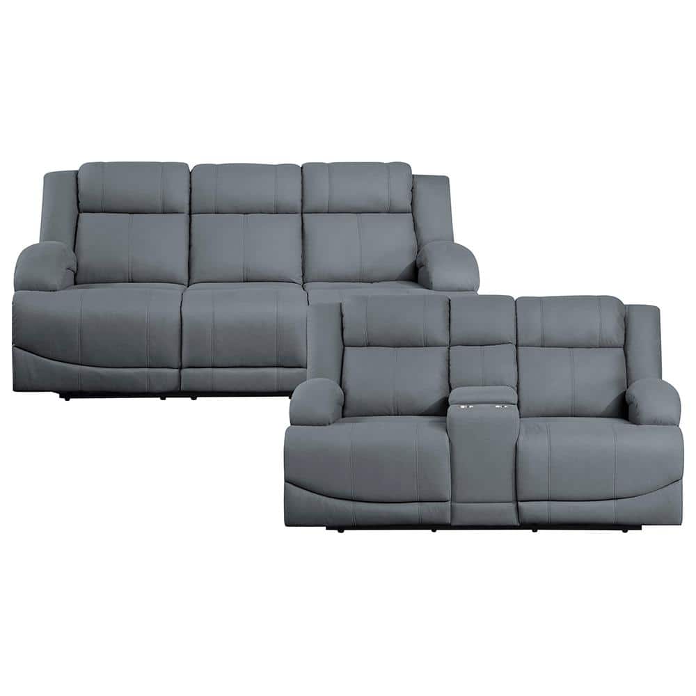 Darcel 81.5 in. W Straight Arm Microfiber Rectangle Power Reclining Sofa Se