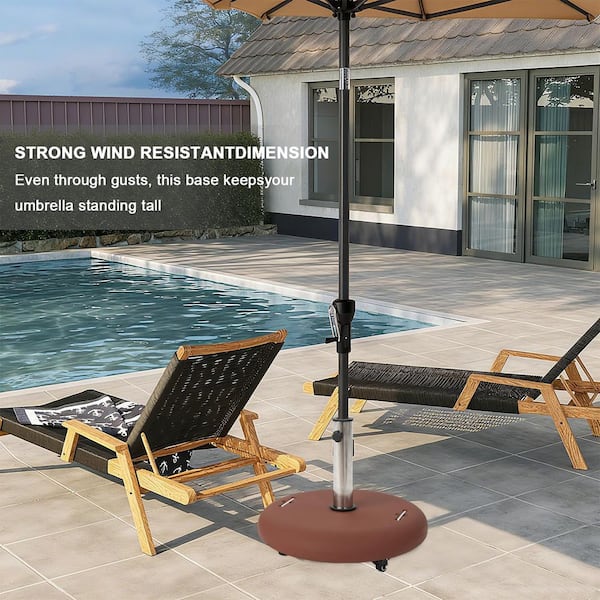 free standing patio umbrella with weighted base Outsunny Heavy-Duty Table Tray, Wheels & Handles and 176lbs Capacity, Black strength UPF 50+ UV protection and enhanced resistance against the harsh bleaching effects of the North American sun Patio Umbrella Base with Wheels,