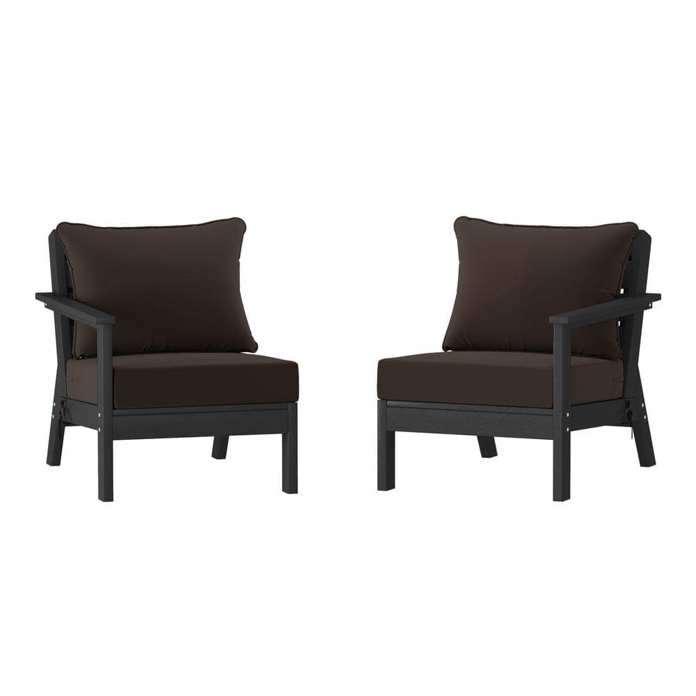 Birchwood Black Arrangeable Outdoor Patio 2-Piece Deep Seating HDPE Loveseat Arm Chair Set with Brown Cushions price history on PriceWatchPro