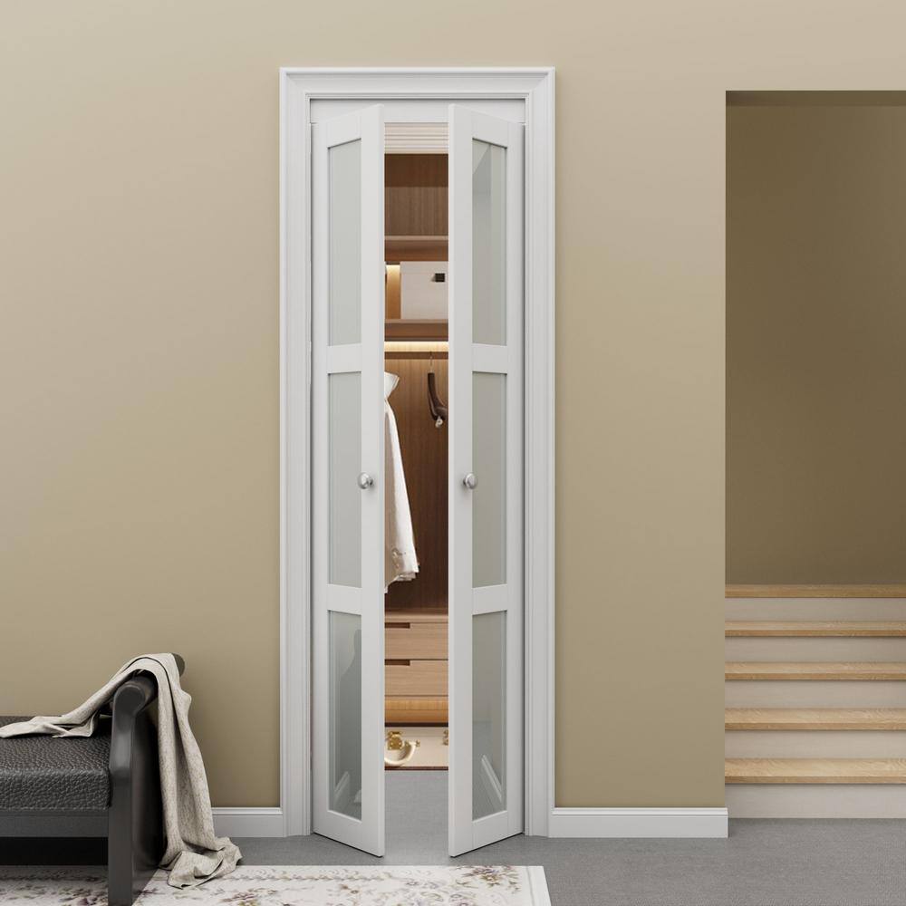 White MDF Bi-Fold Door with Frosted Glass Panels