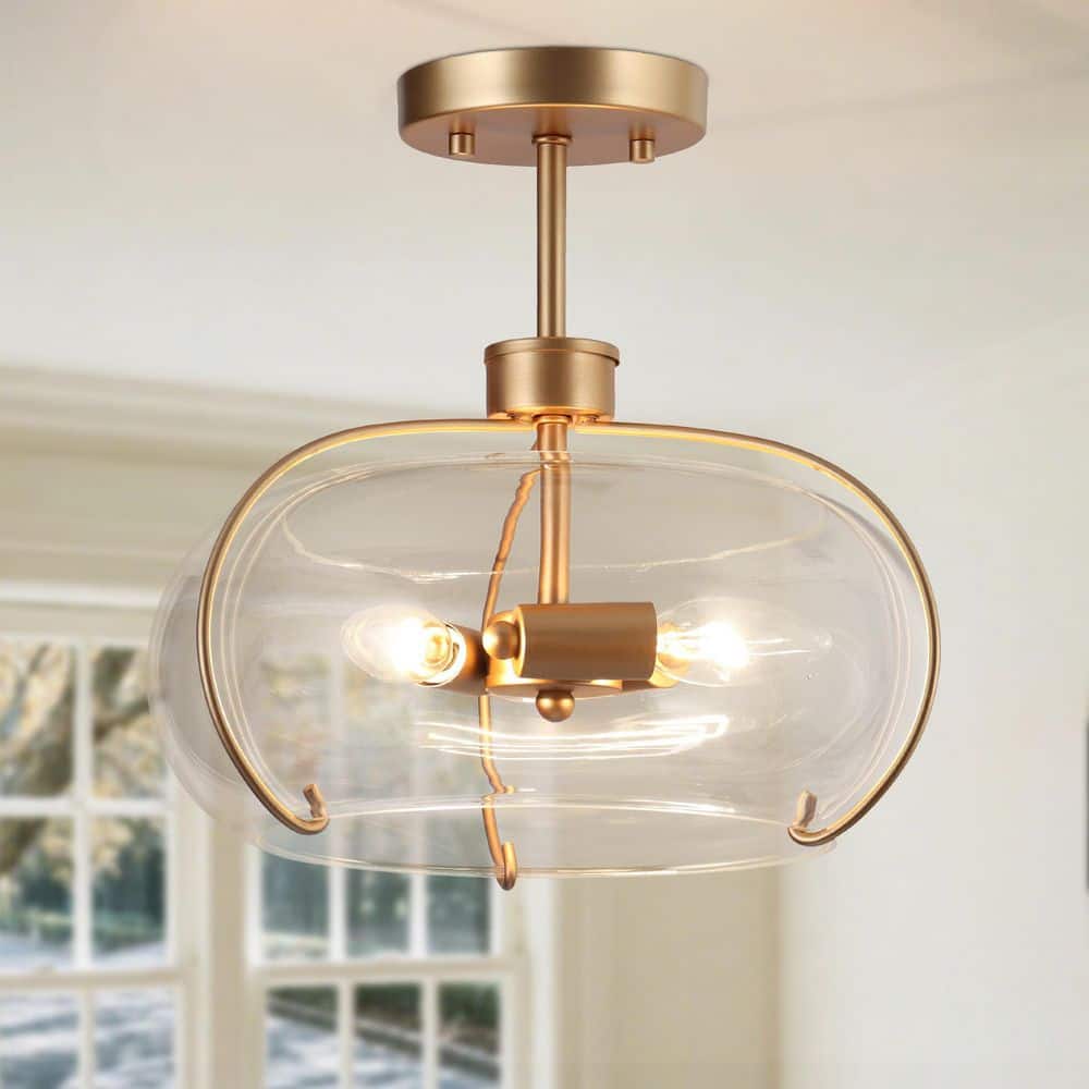 Modern 12 in. 3-Light Dark Gold Semi-Flush Mount with Bowl Clear Glass Shade Foyer Hallway Ceiling Light, LED Compatible price history on PriceWatchPro