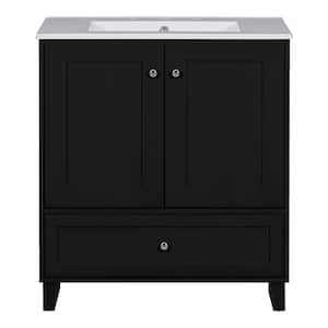 30 in. W x 18 in. D x 34 in. H Single Sink Bathroom Vanity in Black with white ceramic Top