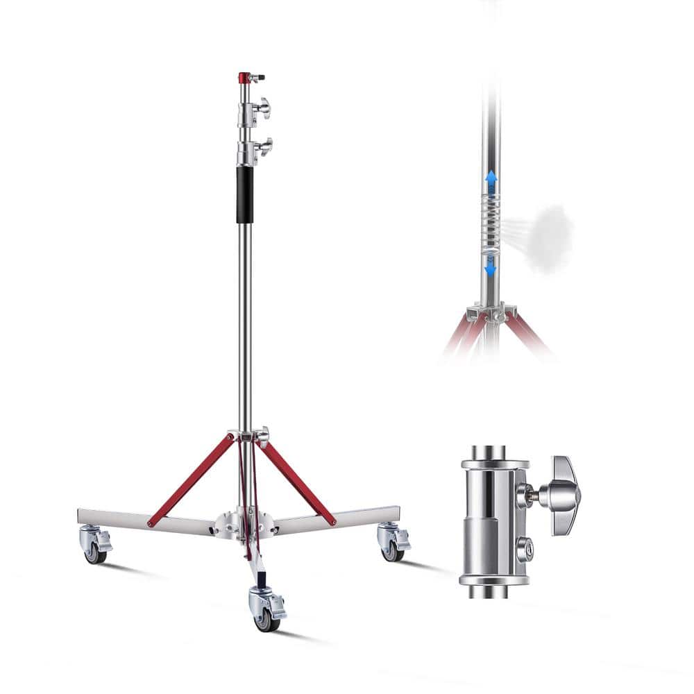 Heavy Duty Adjustable Stainless Steel Photography Light Stand with Casters