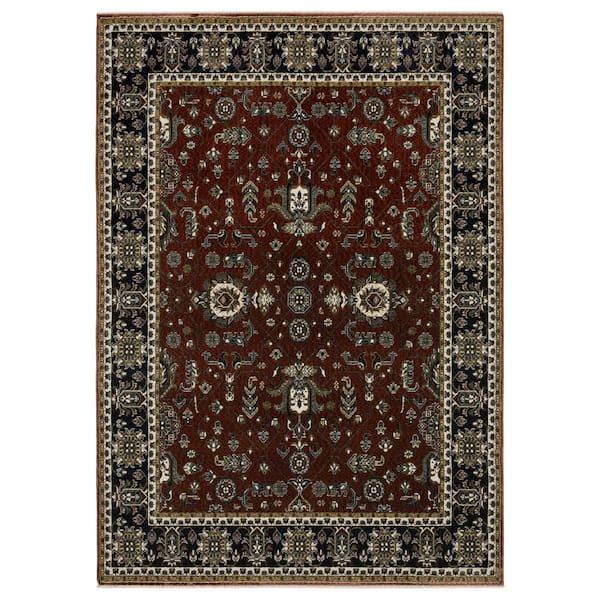 5' X 8' Red Oriental Area Rug With Fringe