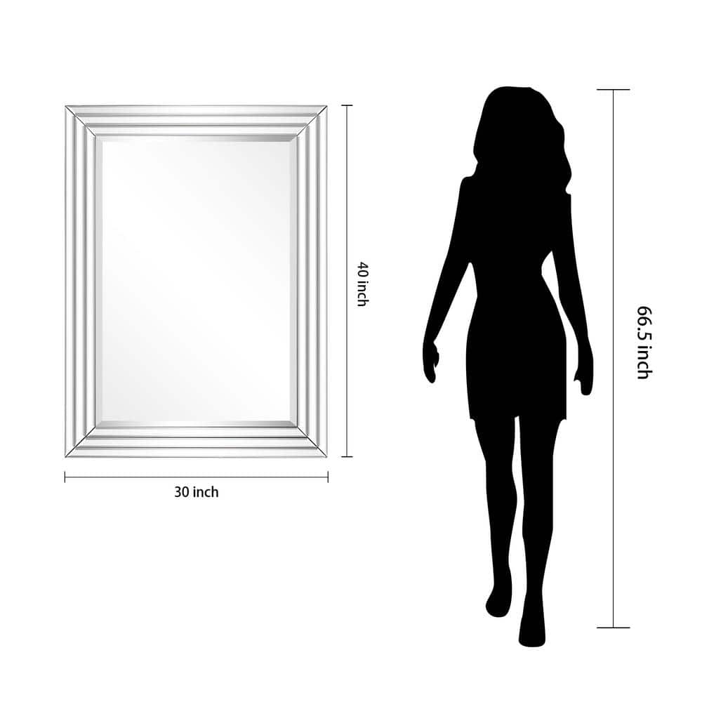 Silver Rectangular Full Length Wood Frame Wall Mirror
