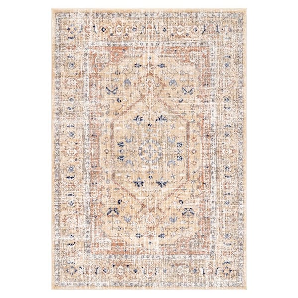 Jacquie Vintage Floral Gold Doormat 3 ft. x 5 ft. Area Rug