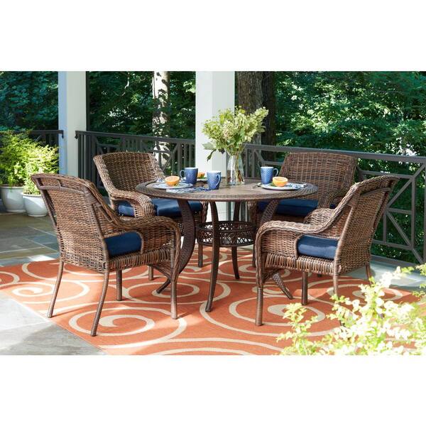 Hampton Bay Cambridge Brown Resin Wicker Outdoor Dining Chairs With Cushionguard Midnight Navy Blue Cushions 4 Pack 65 7148b5 Chr The Home Depot Hampton Bay Cambridge Brown Resin, Resin Rattan Outdoor Furniture