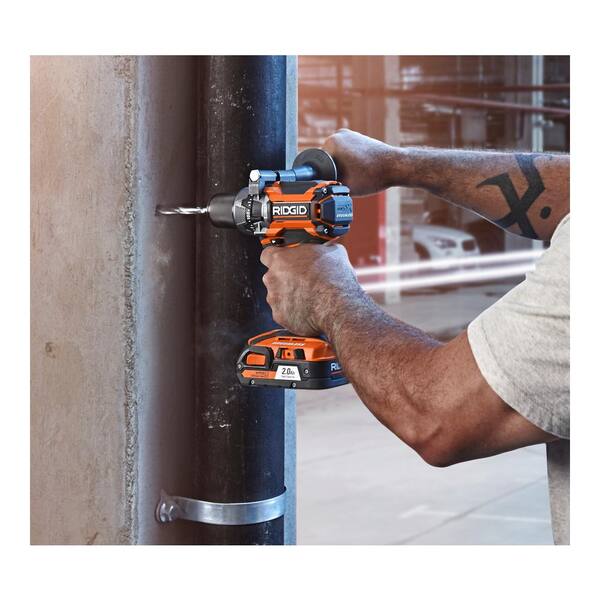 RIDGID - 18-Volt Lithium-Ion Cordless Brushless 1/2 in. Compact Hammer Drill Kit with (2) 2.0 Ah Batteries, Charger, and Bag