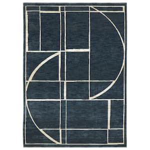 Ross Blue/Ivory 3 ft. x 5 ft. Doormat Geometric Lines Polypropylene/Polyester Fringed Indoor Area Rug