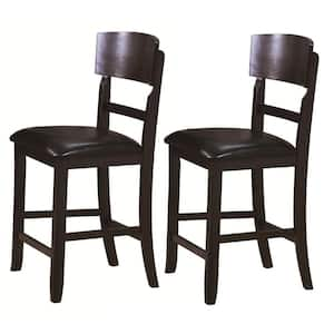 36 in. Brown Low Back Wood Frame Counter Height Stool Chair with Faux Leather Seat (Set of 2)