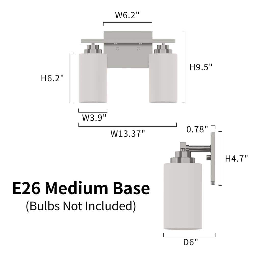 Modern Nickel 2-Light Bathroom Vanity with Frosted Glass