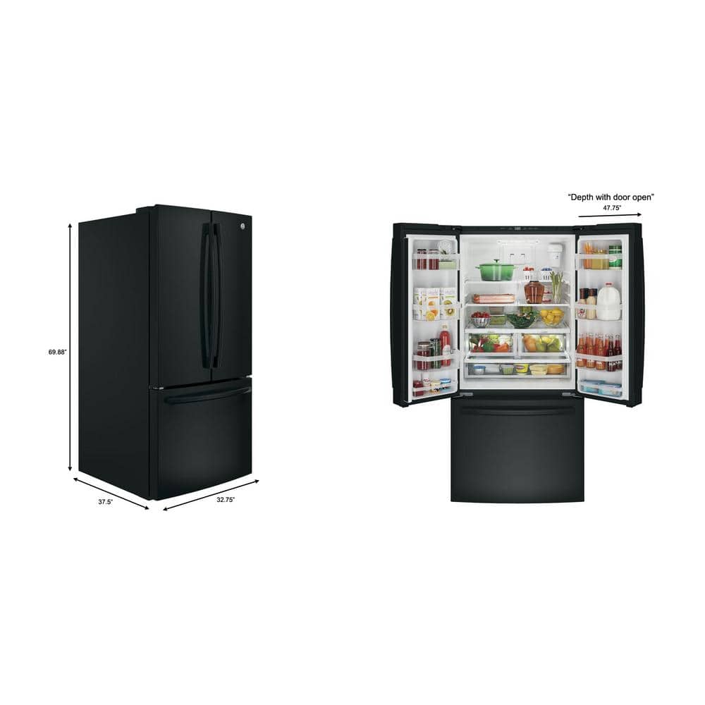 33" Black French Door Refrigerator with Ice Maker and Smart Features