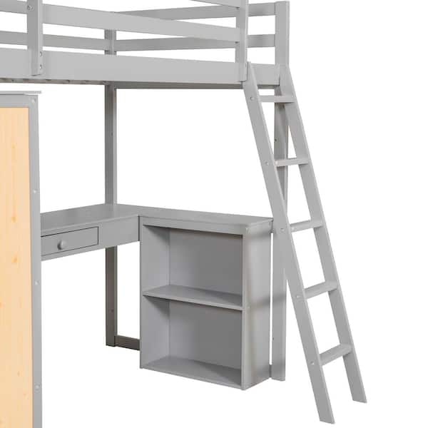 Twin Wood Slat Loft Bed with Desk and Ladder - AptDeco