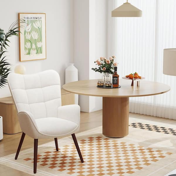 Homy Casa KANAS Modern White Wingback Accent Chair with Skin-Friendly Fabric, Adjustable Foot Pads, and Tapered Wood Legs