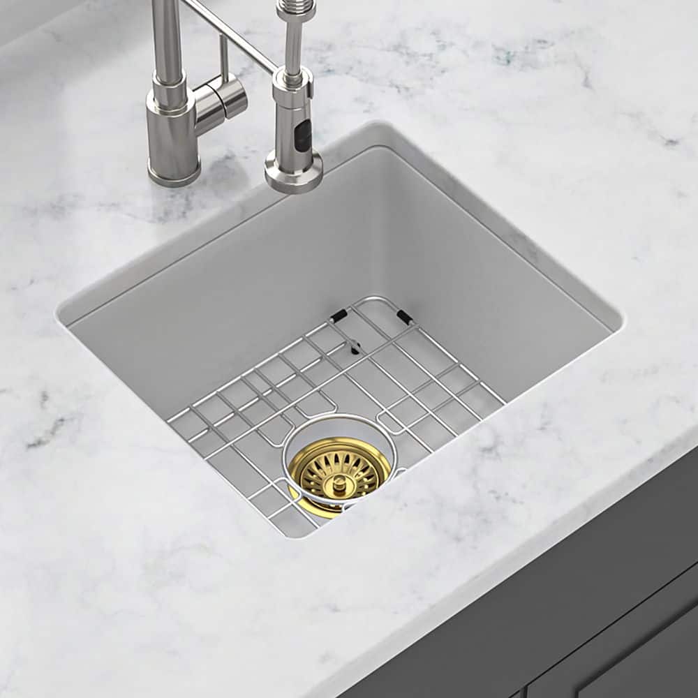 18 in. Undermount Single Bowl White Quartz Kitchen Sink with Bottom Grids price history on PriceWatchPro