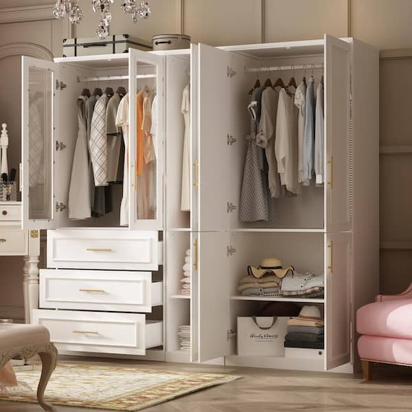 FUFU&GAGA 3-Combination White Wood 79.1 in. W 8-Door Big Armoires