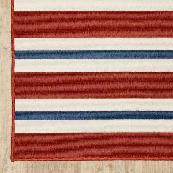 Red, Ivory 2 ft. x 8 ft. Loomed Geometric Polypropylene Rectangle Indoor/Outdoor Area Rug