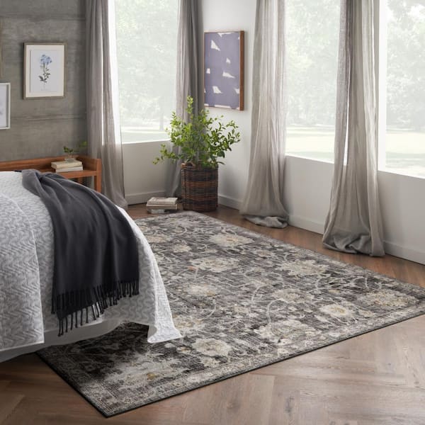 Oushak Home Charcoal 8 ft. x 10 ft. Floral Traditional Area Rug