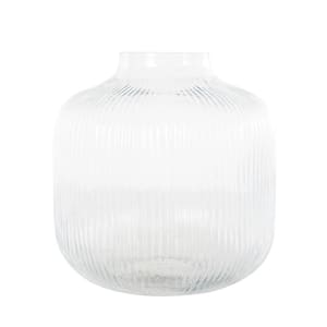 11 in. Clear Short Round Ribbed Fluted Glass Decorative Vase