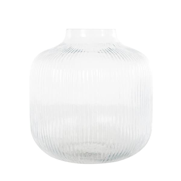 Litton Lane 11 in. Clear Short Round Ribbed Fluted Glass Decorative Vase