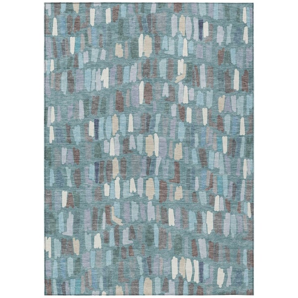 Chantille Machine Washable Indoor/Outdoor Abstract ACN2377 Teal 9 ft. x 12 ft. Area Rug