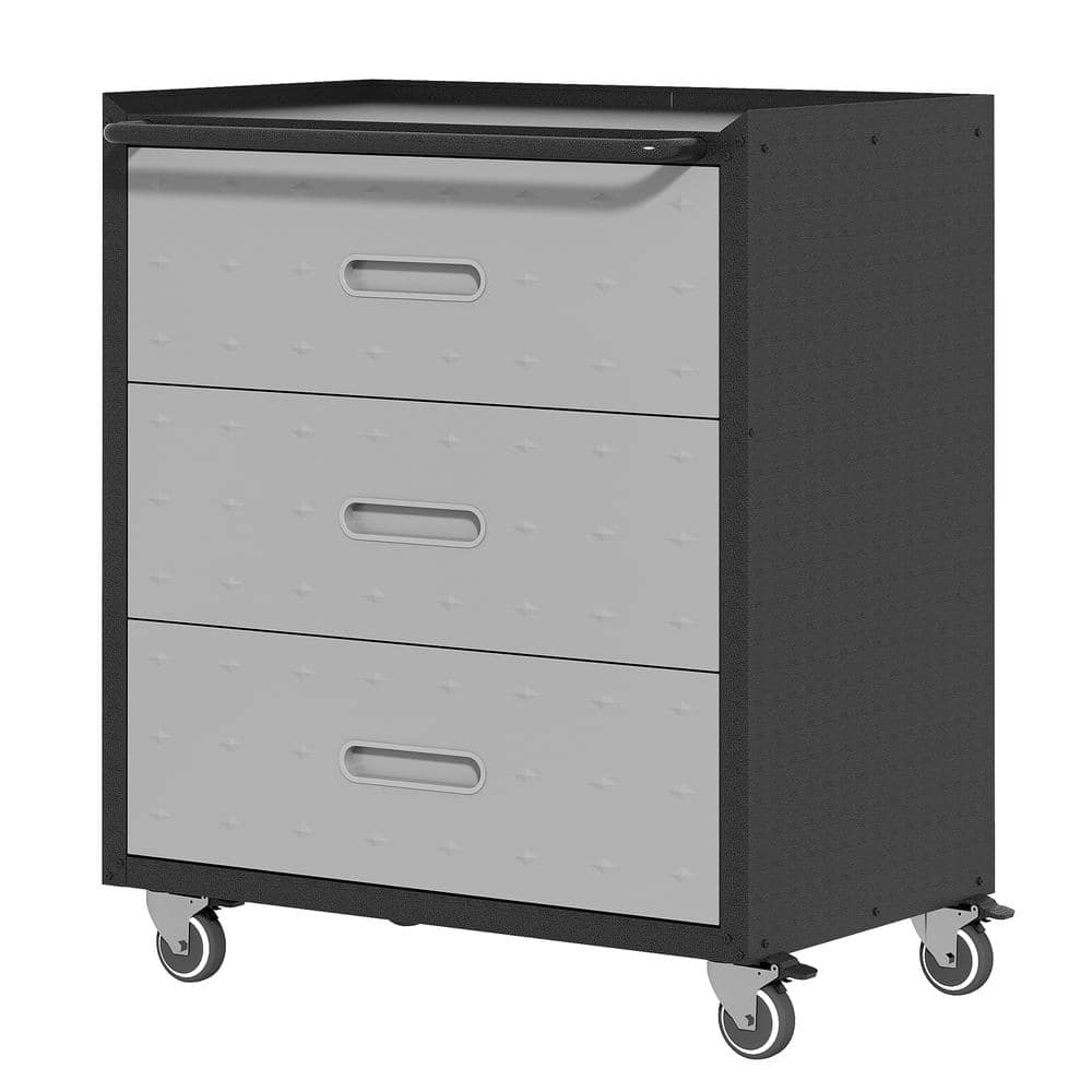 29.53 in. W x 16.54 in. D x 34.65 in. H Heavy-Duty Steel Garage Cabinet, Tool Storage Cabinet with Wheels in Black Gray