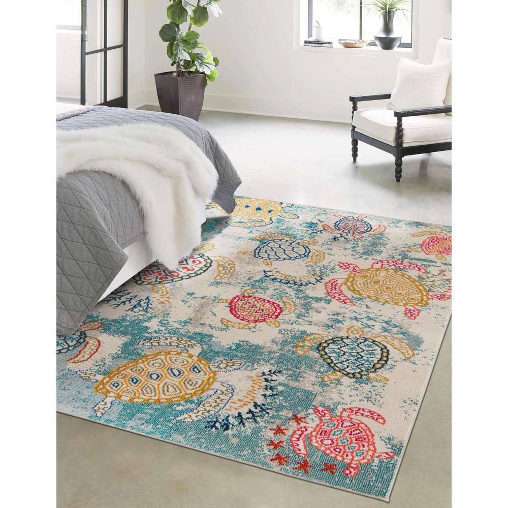 Blue Rectangular 9' x 12' Synthetic Stain-Resistant Area Rug