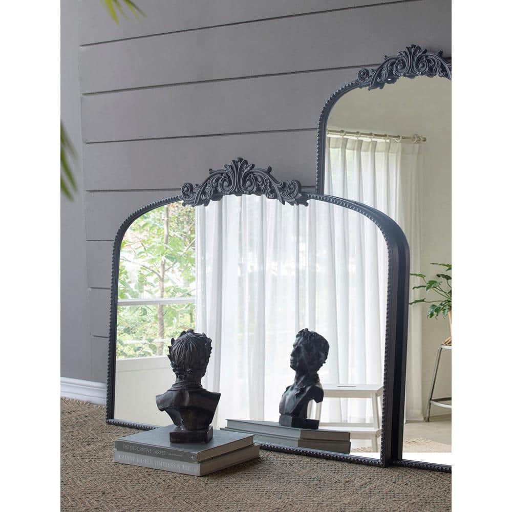 Baroque Inspired Black Wood Frame Rectangular Mirror 40"x31"