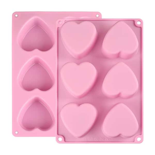 Heart Silicone Mold 2 Pack Non Stick Flexible Pink Baking Soap Chocolate Bath Bomb Mold with Easy Release