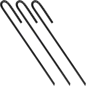 12 in. Rust Proof Coated Steel Rebar Stakes U/J Hook Ground Anchors Extra Heavy Duty for Soil 10-Pack