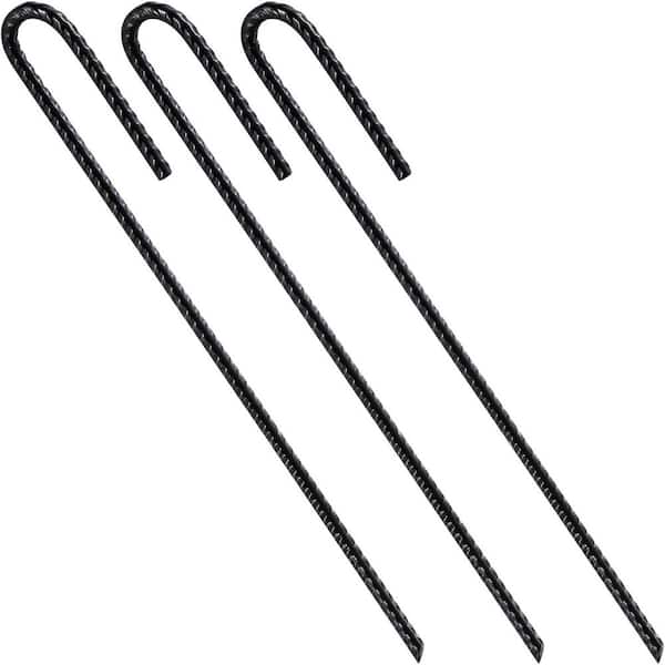12 in. Rust Proof Coated Steel Rebar Stakes U/J Hook Ground Anchors Extra Heavy Duty for Soil 10-Pack