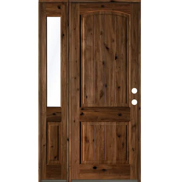 Krosswood Doors 44 in. x 96 in. Rustic Knotty Alder Left-Hand/Inswing Clear Glass Provincial Stain Wood Prehung Front Door with Sidelite