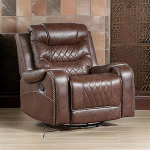 Brown Faux Leather Manual Swivel Glider Recliner