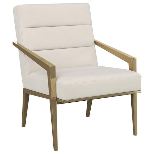 Coaster Kirra Cream and Gold Fabric Accent Chair with Metal Frame and Channel Tufted