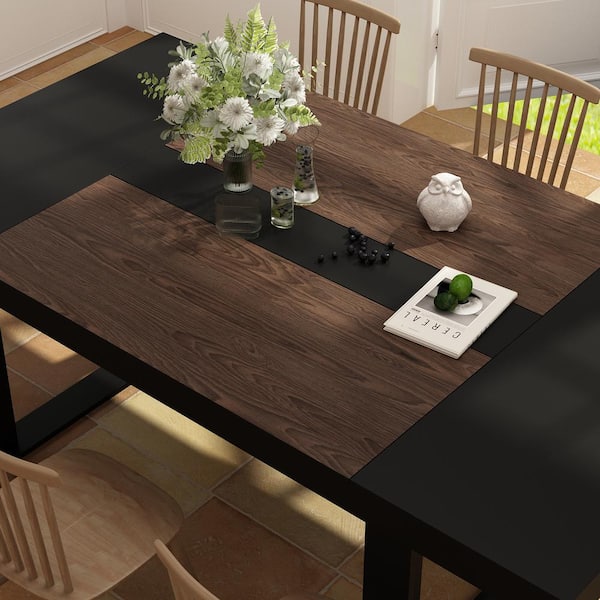 FUFU&GAGA Black Walnut Wood 86.8 in. W Trestle Dining Table
