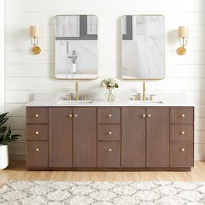 Oza 84 in.W x 22 in.D x 33.9 in.H Double Sink Bath Vanity in Dark Brown with White Qt. Stone Top